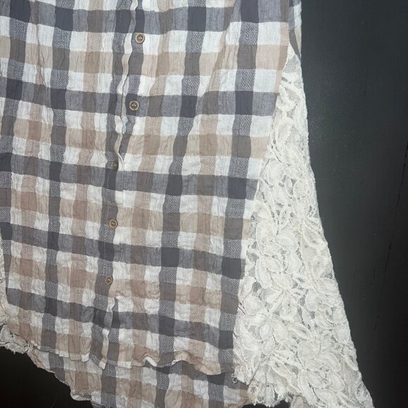 a'reve Lace Plaid Cotton Tunic Sleeveless Button Multicolor‎ Women's Medium - Picture 3 of 9
